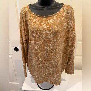 ODDY Camel Paisley Long-Sleeve Scoop Neck Top